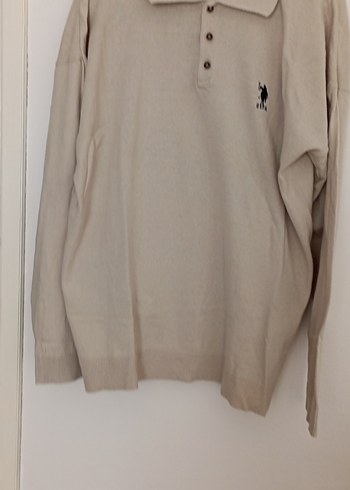 Taş rengi. Polo Yaka Erkek Kısa Kollu ince triko kazak - Görsel 4