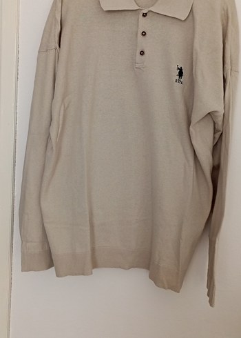 Taş rengi. Polo Yaka Erkek Kısa Kollu ince triko kazak - Görsel 3