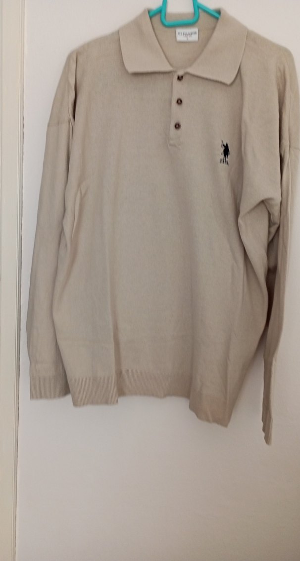 Taş rengi. Polo Yaka Erkek Kısa Kollu ince triko kazak - Görsel 4