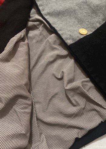 Düğmeli Kısa Kollu Gri Kırmızı Midi kaşe Ceket - Görsel 5