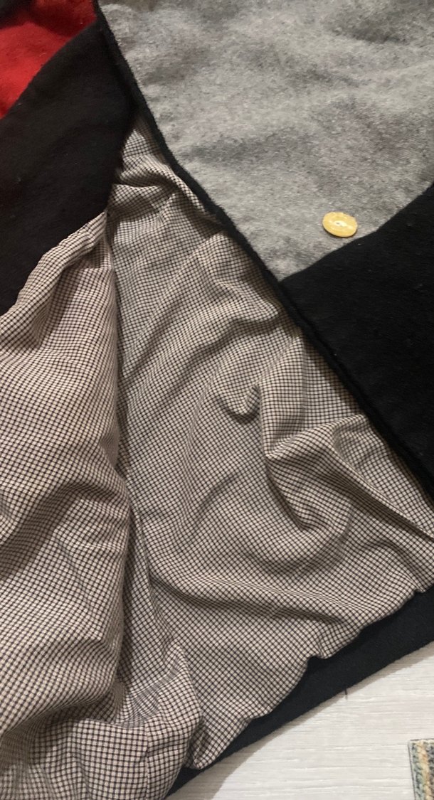 Düğmeli Kısa Kollu Gri Kırmızı Midi kaşe Ceket - Görsel 5