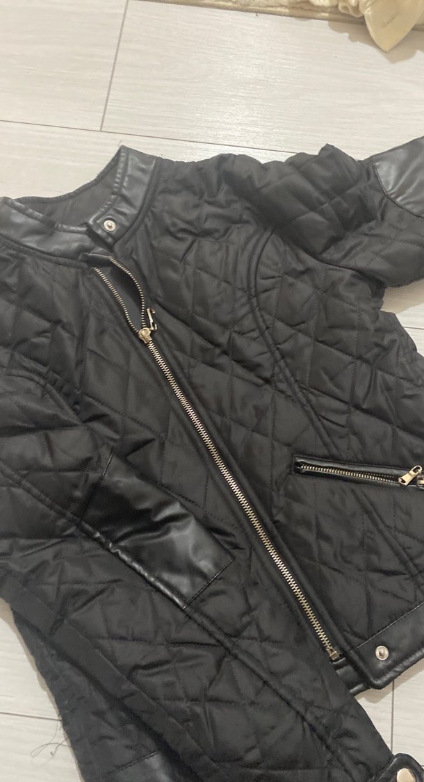 Siyah Deri Kadın Biker Ceket - Görsel 4