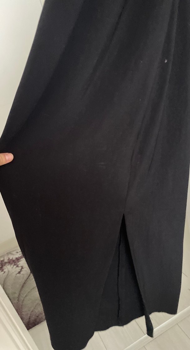 Drapeli Siyah Midi Elbise - Görsel 3