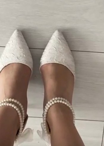 İnci Detaylı Beyaz Stiletto Gelin Ayakkabısı - Görsel 2