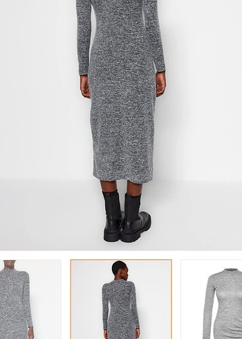 Gri Uzun Kollu Yüksek Yaka Elbise - Görsel 2
