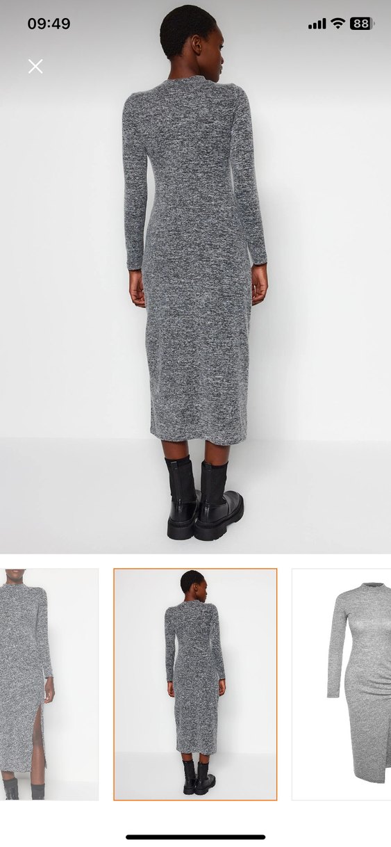 Gri Uzun Kollu Yüksek Yaka Elbise - Görsel 2