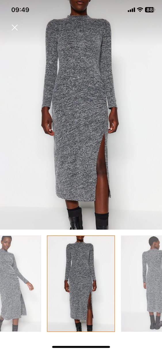 Gri Uzun Kollu Yüksek Yaka Elbise - Görsel 3