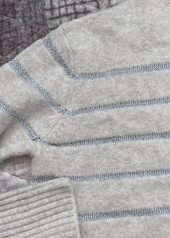 Bej Çizgili Kadın Triko Kazak - Görsel 4