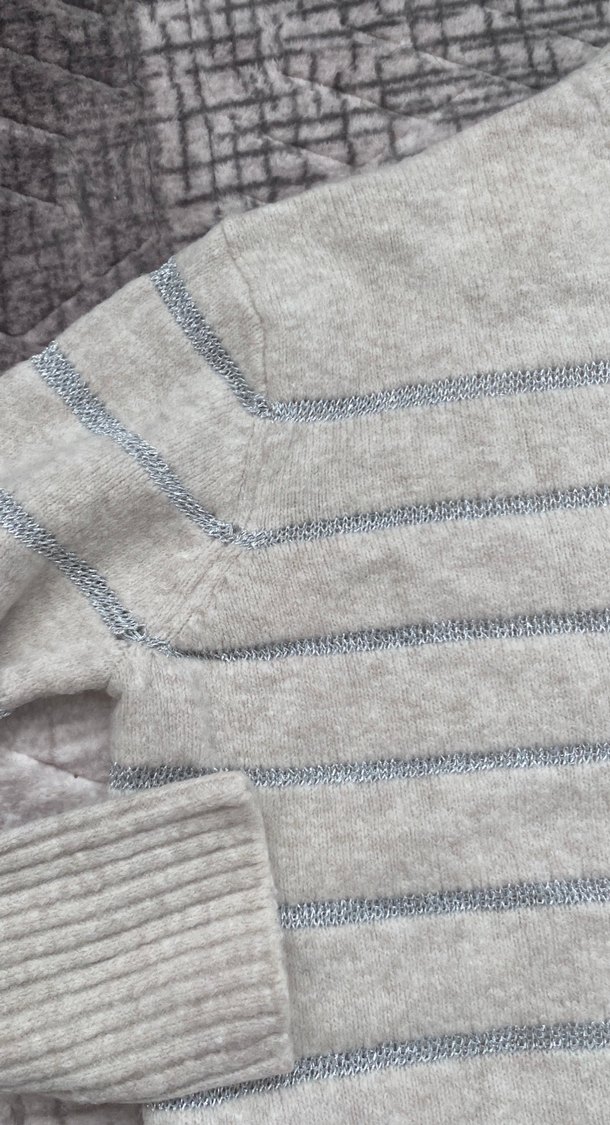 Bej Çizgili Kadın Triko Kazak - Görsel 4