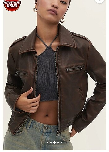 Stradivarius Bomber Vintage Deri Ceket 