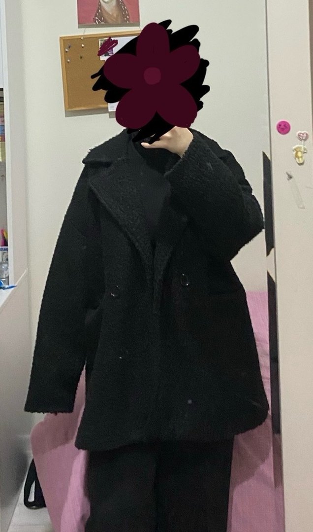 Siyah Kadın Midi Kaban Yüksek Yaka - Görsel 2