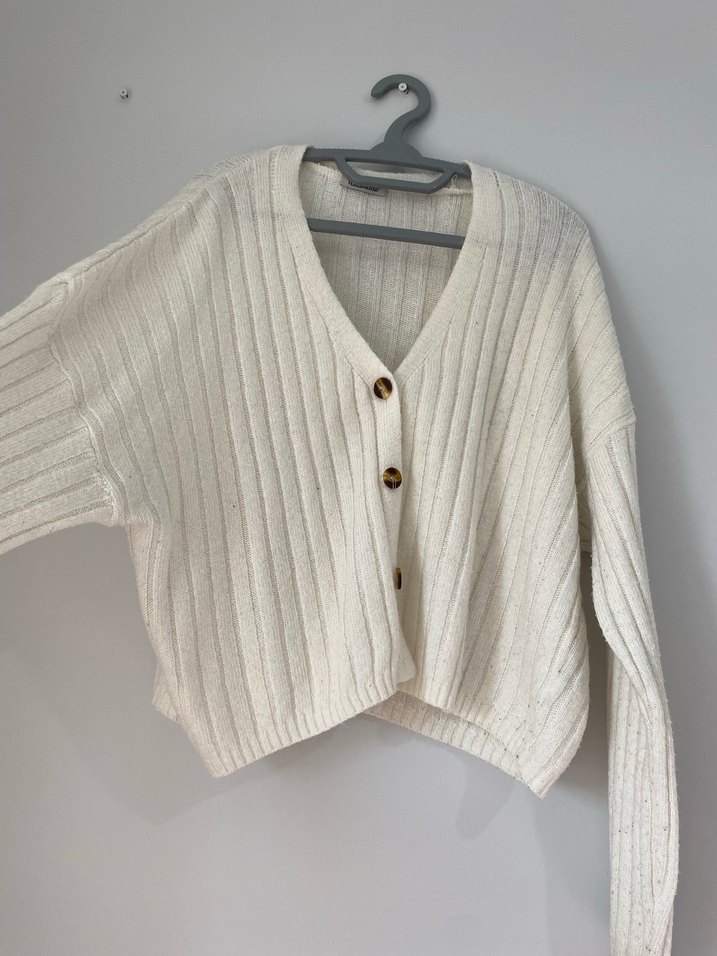 Kadın Beyaz Yün Uzun Kollu Yüksek Yaka Kazak - Görsel 2