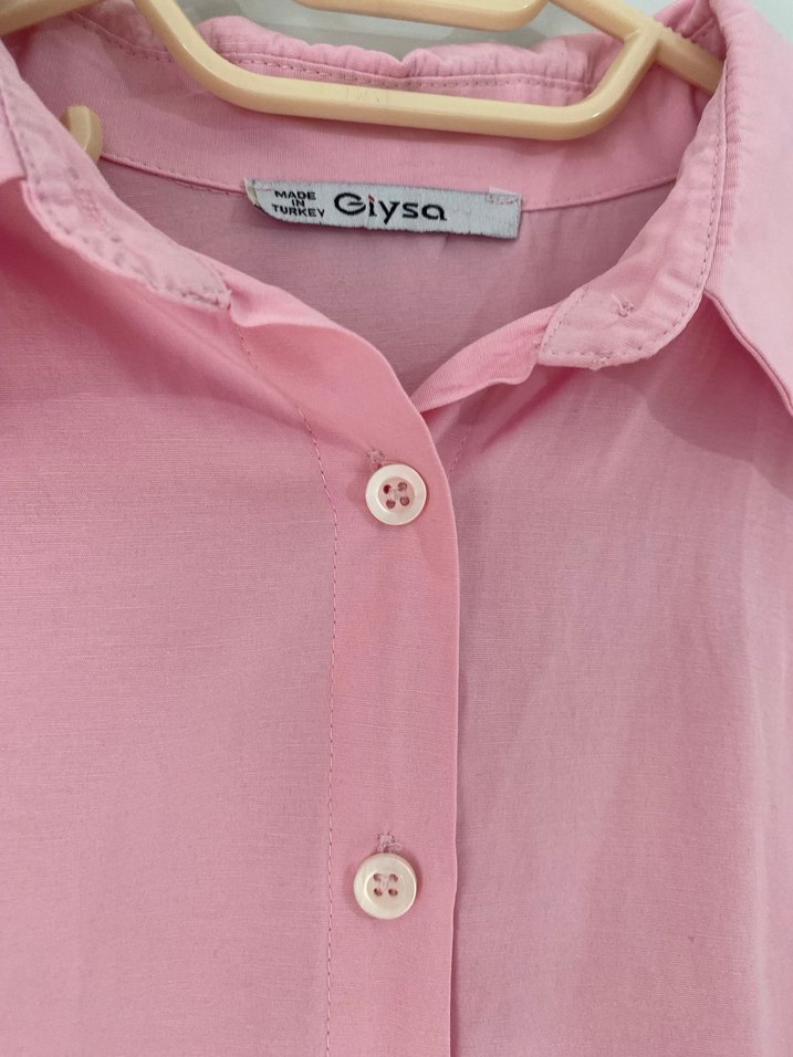 Pembe Düğmeli Kadın K Gömlek - Görsel 3