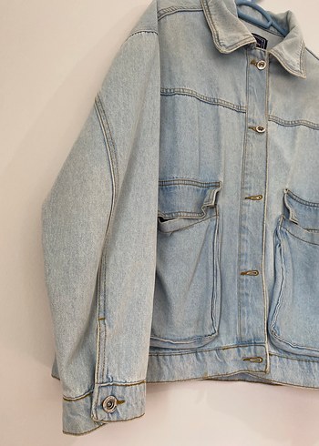 Düğmeli Bej Kadın Denim Ceket - Görsel 3