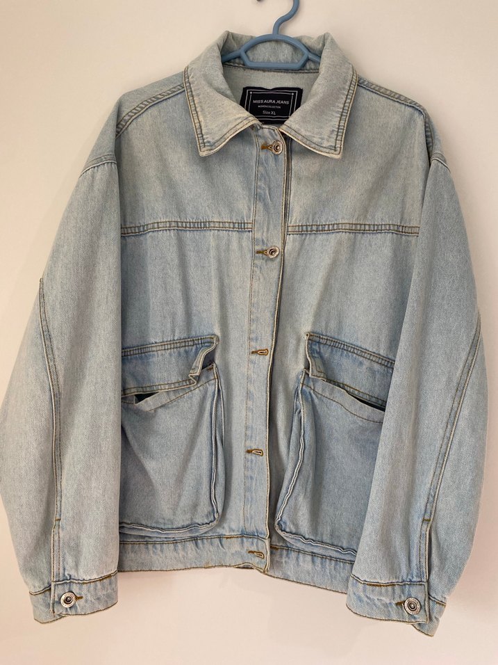 Düğmeli Bej Kadın Denim Ceket - Görsel 5