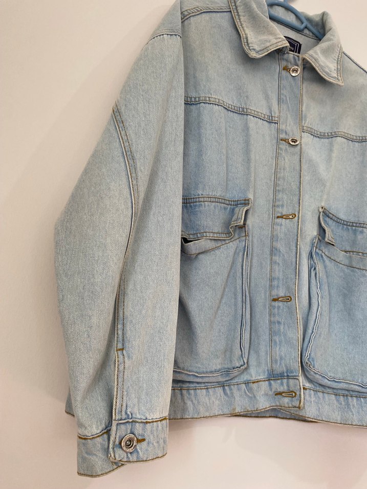 Düğmeli Bej Kadın Denim Ceket - Görsel 3