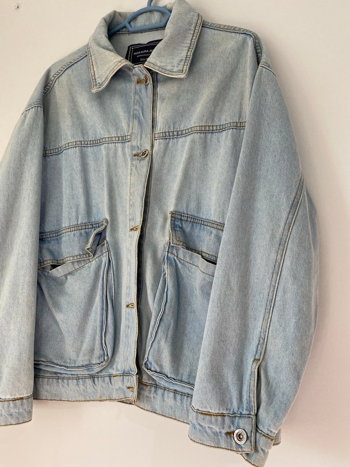 Düğmeli Bej Kadın Denim Ceket - Görsel 2