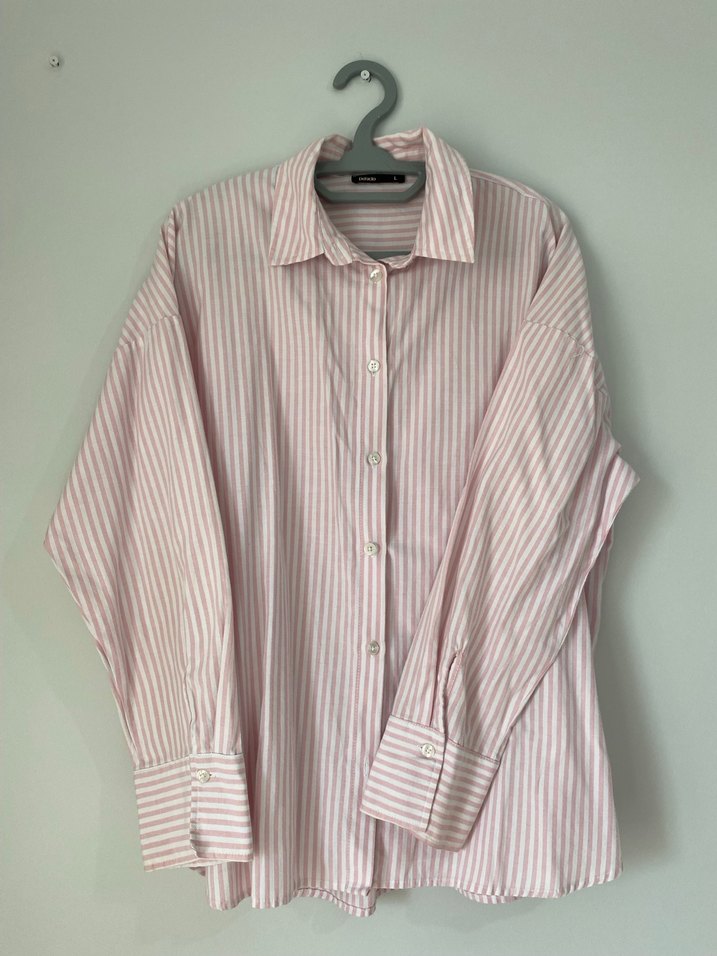 Pembe Çizgili Kadın Gömlek - Görsel 4