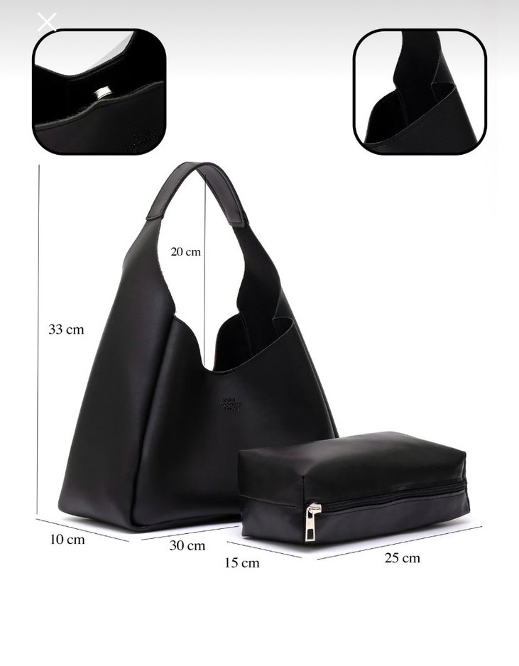 Parlak Siyah Minimalist Deri Kadın Çanta - Görsel 3