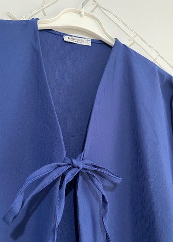 Lacivert Keten Kadın Kimono V Yakalı - Görsel 4