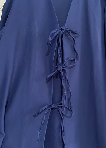 Lacivert Keten Kadın Kimono V Yakalı - Görsel 2