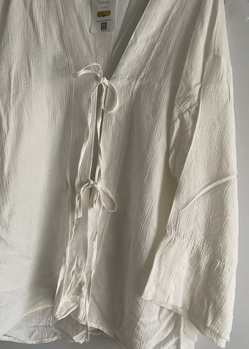 Kadın Beyaz Keten Bohem Kimono - Görsel 2