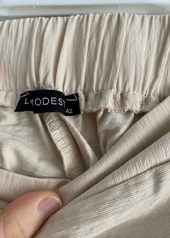 Bej Midi Bol Kesim Keten Pantolon - Görsel 3