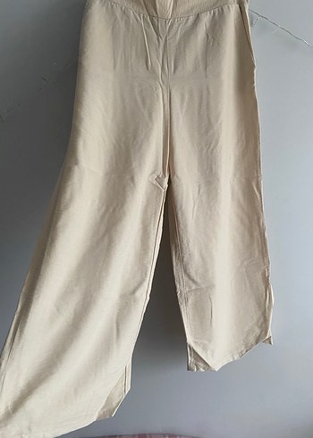 Bej Midi Bol Kesim Keten Pantolon - Görsel 4