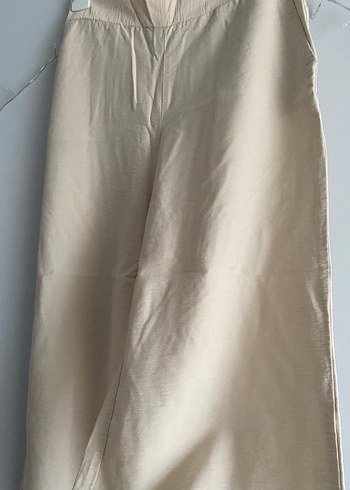 Bej Midi Bol Kesim Keten Pantolon - Görsel 2