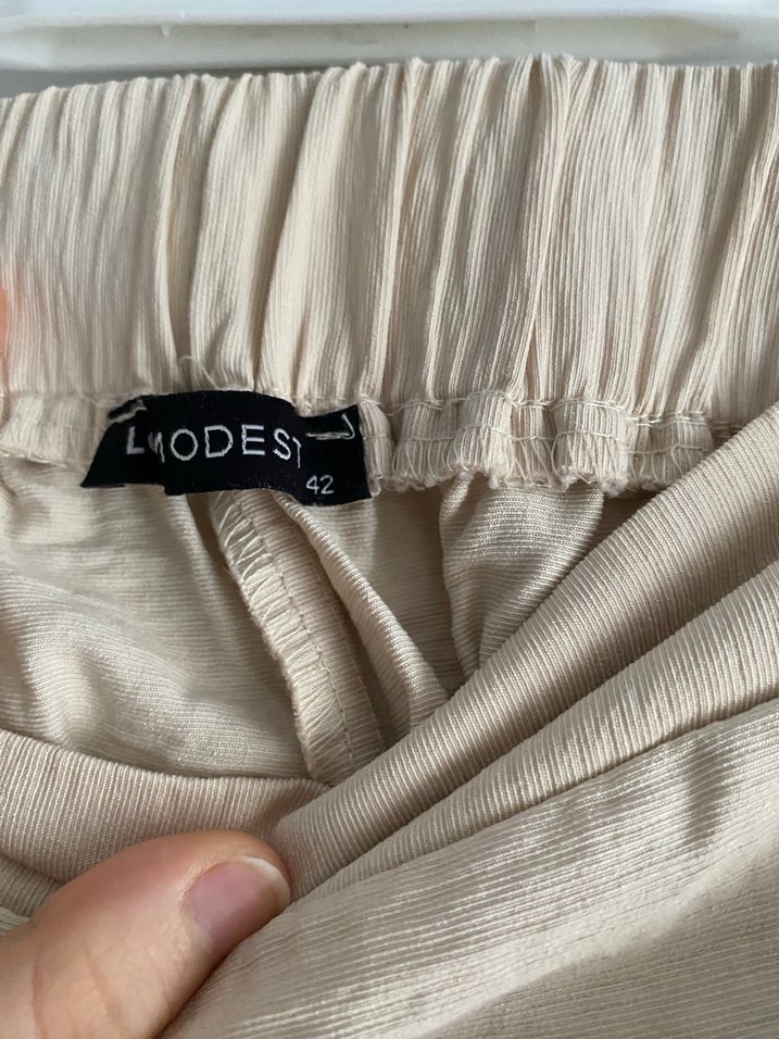 Bej Midi Bol Kesim Keten Pantolon - Görsel 3