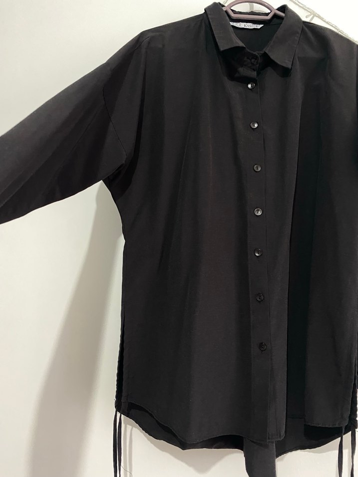 Siyah Düğmeli Uzun Kollu Kadın Gömlek - Görsel 5
