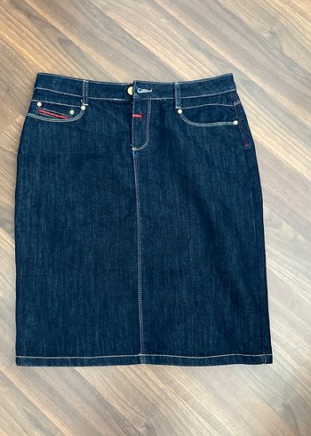 Kadın Lacivert Midi Denim Kalem Etek