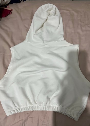 Beyaz Kapüşonlu Kolsuz Sweatshirt - Görsel 4