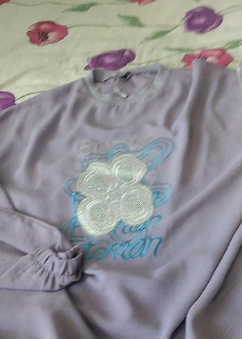 m Beden mor Renk Mor Baskılı Uzun Kollu Sweatshirt