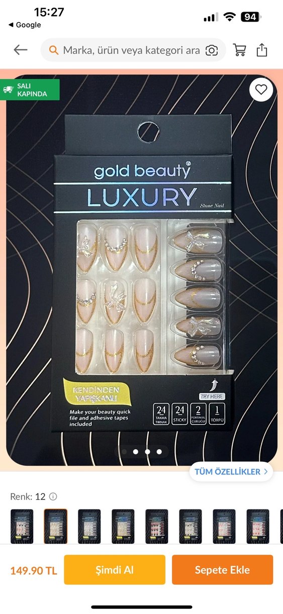 Altın Renkli Kendinden Yapışkanlı Tırnak Süsü - Görsel 3