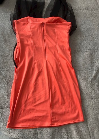 Kırmızı Straplez Midi Fırfırlı Abiye Elbise - Görsel 4