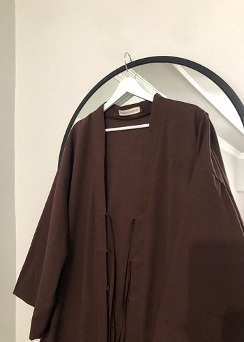 Uzun Kahverengi abaya kimono - Görsel 7