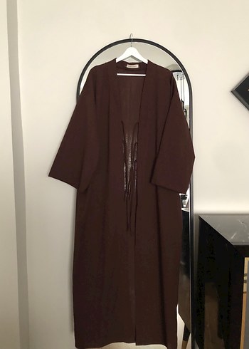Uzun Kahverengi abaya kimono - Görsel 5