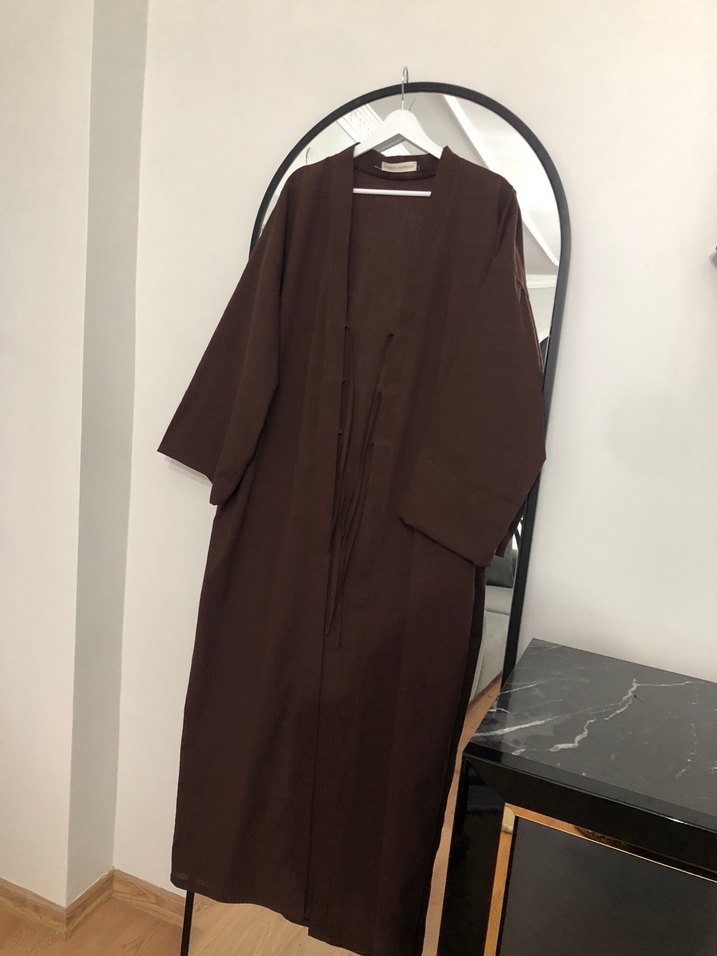 Uzun Kahverengi abaya kimono - Görsel 2
