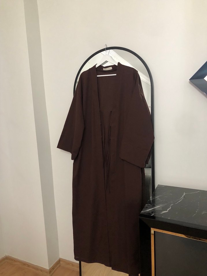 Uzun Kahverengi abaya kimono - Görsel 4