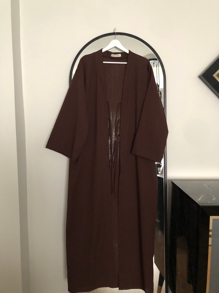 Uzun Kahverengi abaya kimono - Görsel 5