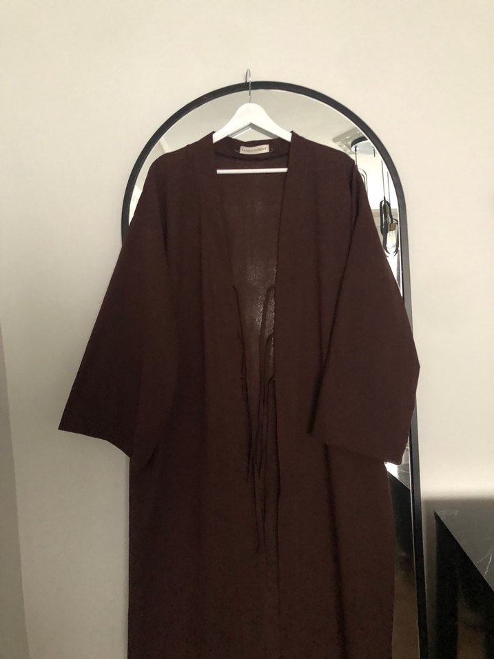 Uzun Kahverengi abaya kimono - Görsel 3