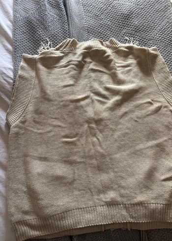 Bohem Tarzı Bej Örgü Kolsuz Hırka - Görsel 3