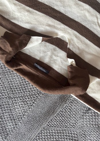 Kahverengi Çizgili Bohem Kadın Kazak - Görsel 2