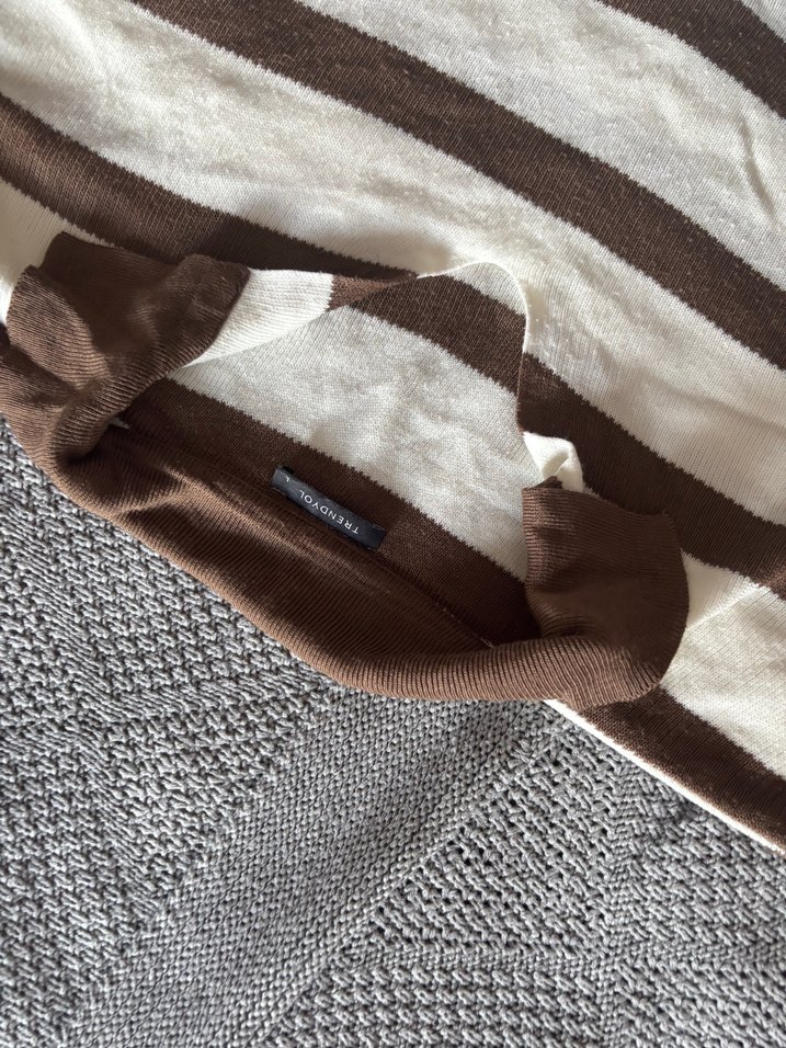 Kahverengi Çizgili Bohem Kadın Kazak - Görsel 2