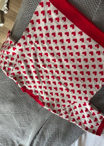 Kırmızı Kalp Desenli Kadın Triko Kazak - Görsel 4