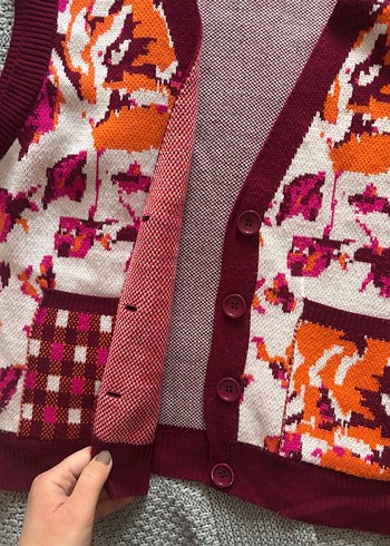 Desenli Bohem Bordo Kadın Triko Süveter - Görsel 2