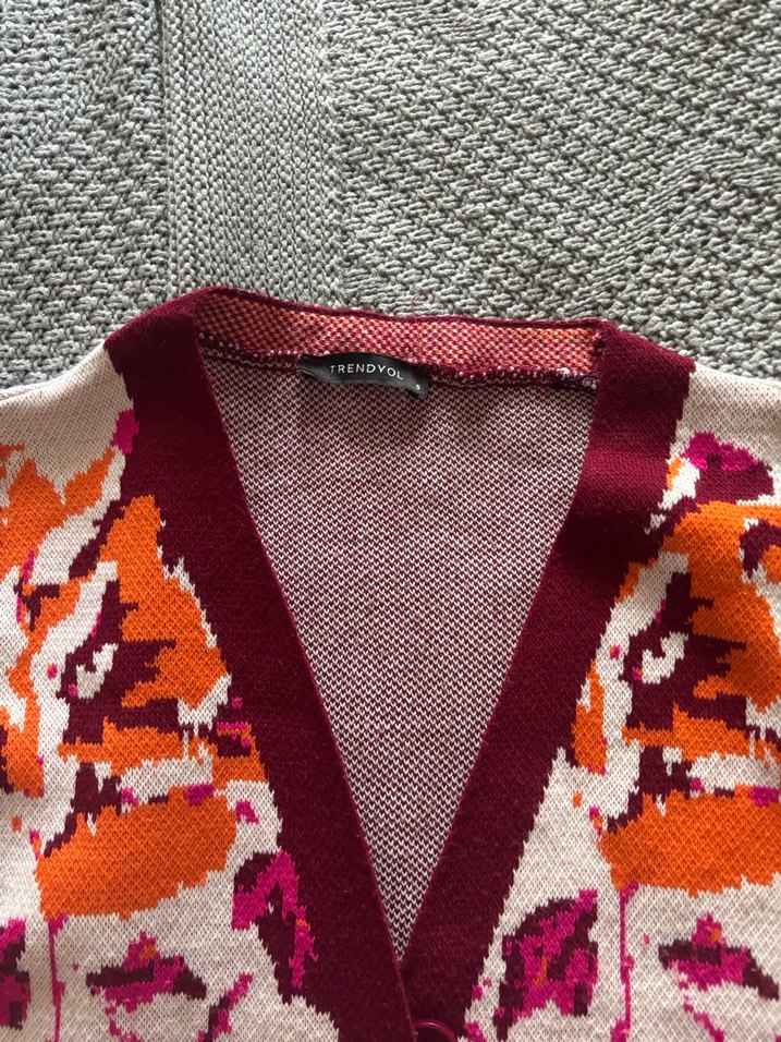 Desenli Bohem Bordo Kadın Triko Süveter - Görsel 3