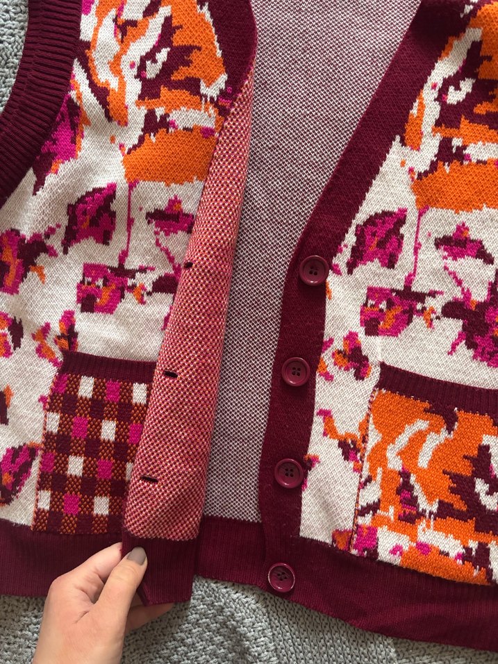Desenli Bohem Bordo Kadın Triko Süveter - Görsel 2