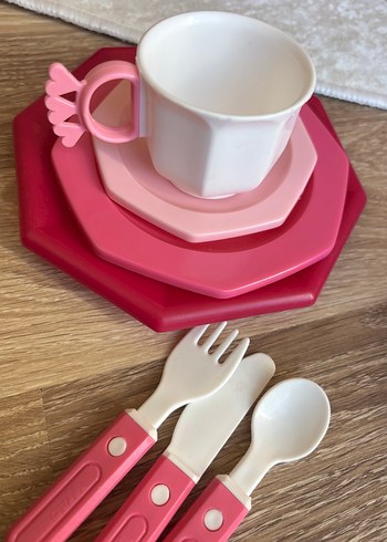 Beden pembe Renk Renkli Pembe Çocuk Tabak, Çatal ve Bıçak Seti